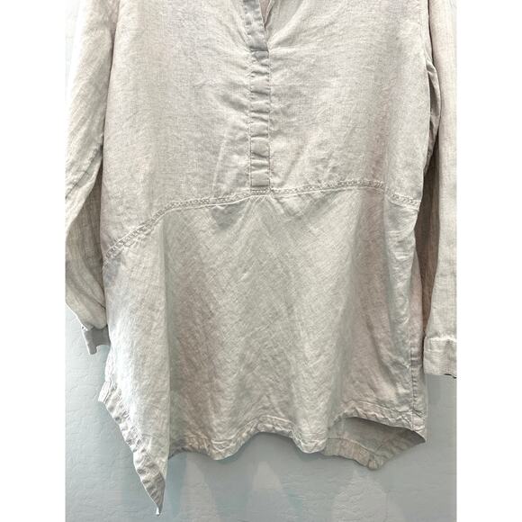 J.JILL | Love Linen Beige Lagenlook Minimalist Asymmetrical Hem Blouse | XL - Picture 4 of 8